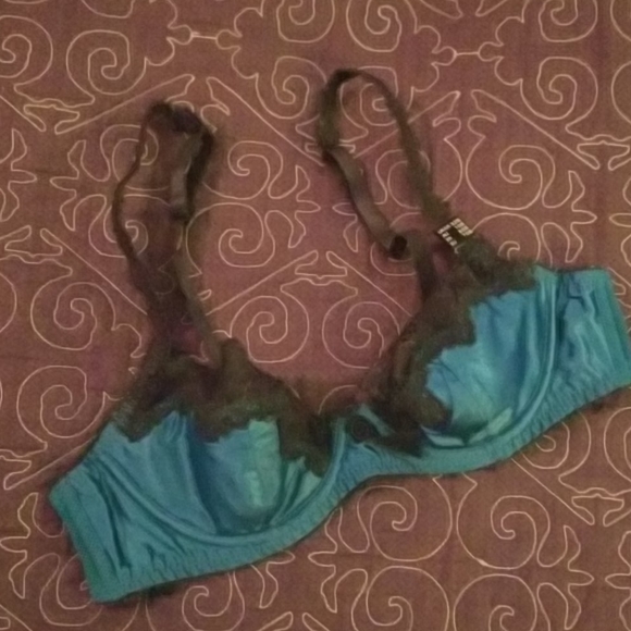 Dita Von Teese teal satin demi cup underwire bra - Picture 2 of 8